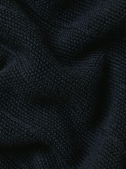 Charles Tyrwhitt Navy Blue Stripe Texture Button Through Short Sleeve Knitted Cotton Polo Shirt - Image 5 of 5