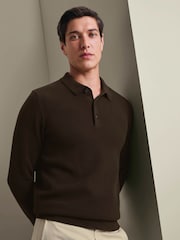 Charles Tyrwhitt 针织纹理长袖棉质 Polo 衫 - 6的图像1｝
