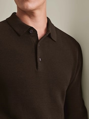 Charles Tyrwhitt 针织纹理长袖棉质 Polo 衫 - 6的图像2｝