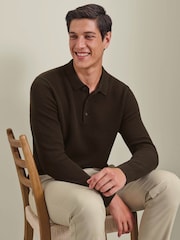 Charles Tyrwhitt 针织纹理长袖棉质 Polo 衫 - 6的图像3｝