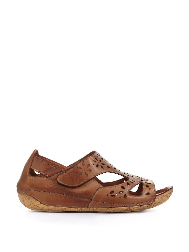 Pavers Tan Ladies Leather Wide Fit Sandals - Image 1 of 5