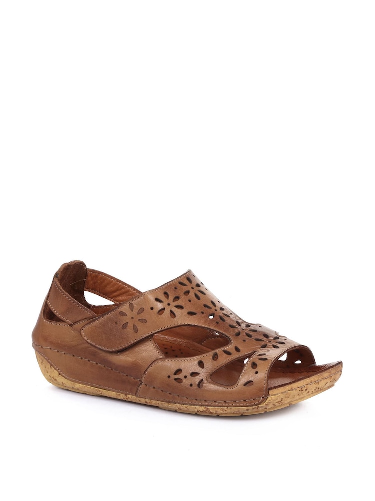 Pavers Tan Ladies Leather Wide Fit Sandals - Image 2 of 5