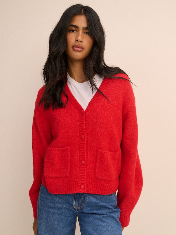 Nobodys Child Red V-Neck Pocket Cardigan - Image 2 of 5 Nobodys Child Red V-Neck Pocket Cardigan - Image 2 of 5