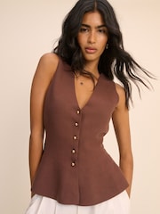 Nobodys Child Brown Peplum Knitted Waistcoat - Image 1 of 5