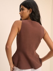 Nobodys Child Brown Peplum Knitted Waistcoat - Image 2 of 5