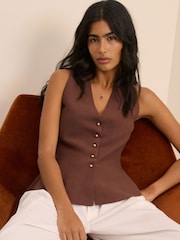 Nobodys Child Brown Peplum Knitted Waistcoat - Image 4 of 5