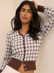 Nobodys Child White V-Neck Check Jacquard Cardigan - Image 2 of 5