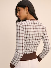 Nobodys Child White V-Neck Check Jacquard Cardigan - Image 4 of 5