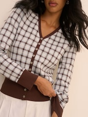 Nobodys Child White V-Neck Check Jacquard Cardigan - Image 5 of 5