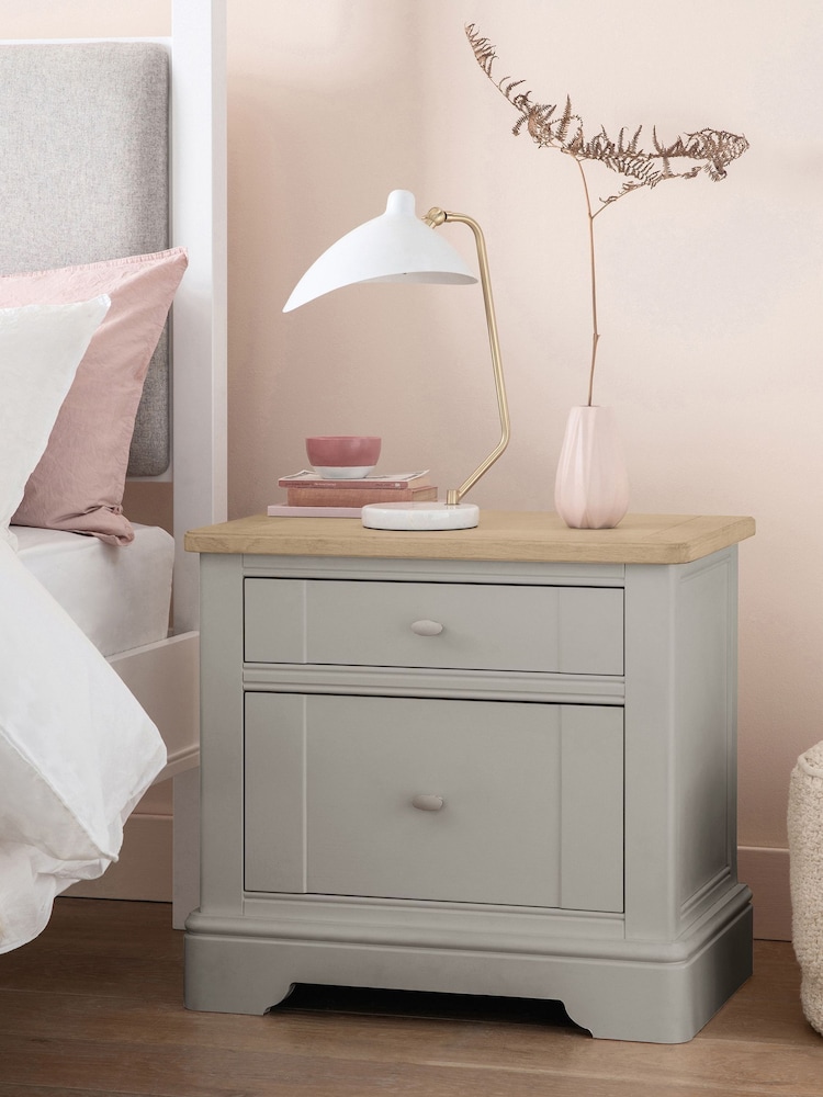 Grey Hampton Country Collection Luxe Painted Oak 2 Drawer Wide Bedside Table - Image 1 of 6