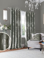Laura Ashley Steel Grey Josette Metallic Lined  Eyelet Curtains - Image 2 of 2