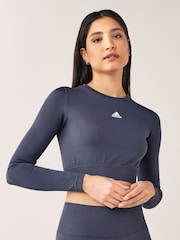 Темно-синий бесшовный кроп-топ с длинными рукавами adidas D2M - Image 1 of 5