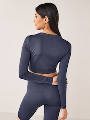 Темно-синий бесшовный кроп-топ с длинными рукавами adidas D2M - Image 2 of 5