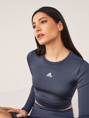 Темно-синий бесшовный кроп-топ с длинными рукавами adidas D2M - Image 3 of 5