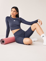 Темно-синий бесшовный кроп-топ с длинными рукавами adidas D2M - Image 4 of 5
