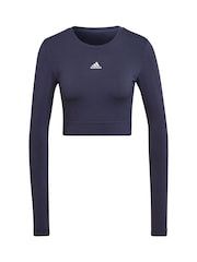 Темно-синий бесшовный кроп-топ с длинными рукавами adidas D2M - Image 5 of 5