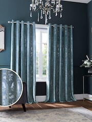 Laura Ashley Pale Seaspray Blue Josette Metallic Lined  Eyelet Curtains - Image 1 of 4