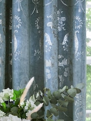 Laura Ashley Pale Seaspray Blue Josette Metallic Lined  Eyelet Curtains - Image 2 of 4
