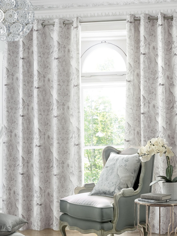 Laura Ashley Silver Tregaron Lined Eyelet Curtains - Image 1 of 1