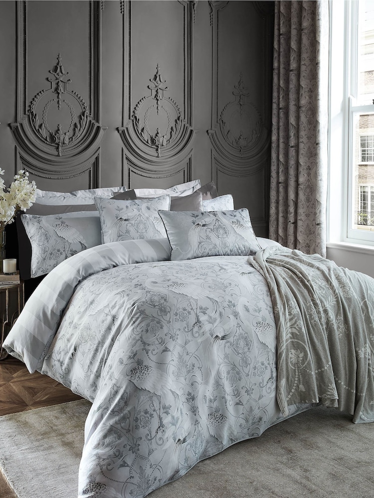 Laura Ashley Silver Tregaron Duvet Cover and Pillowcase Set - Image 1 of 2