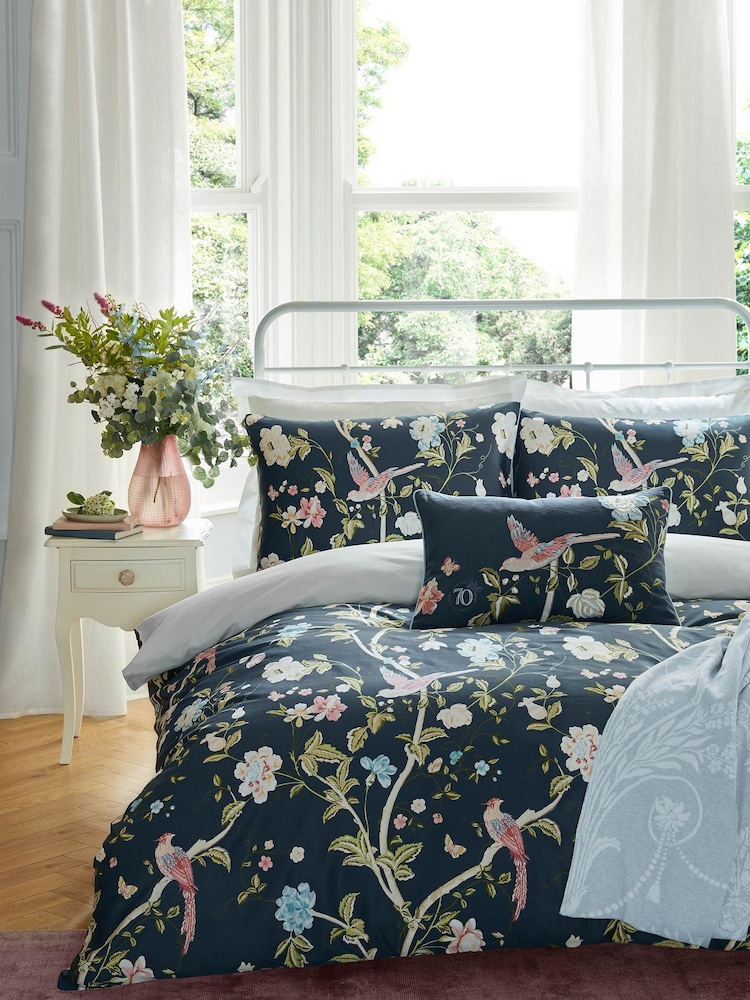 Laura Ashley Midnight Blue Summer Palace 100% Cotton Duvet Cover and Pillowcase Set - Image 1 of 5