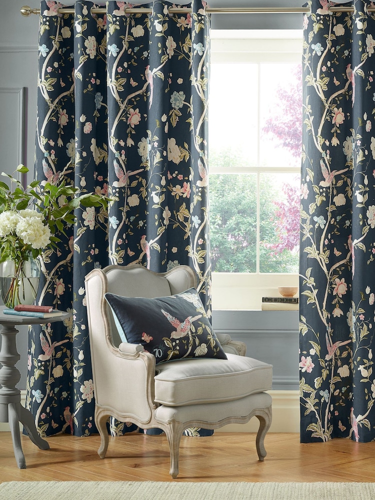 Laura Ashley Midnight Blue Summer Palace Eyelet Curtains - Image 1 of 2