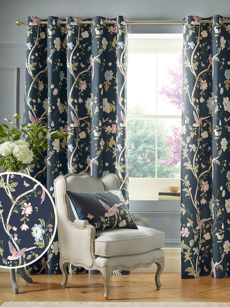 Laura Ashley Midnight Blue Summer Palace Eyelet Curtains - Image 2 of 2
