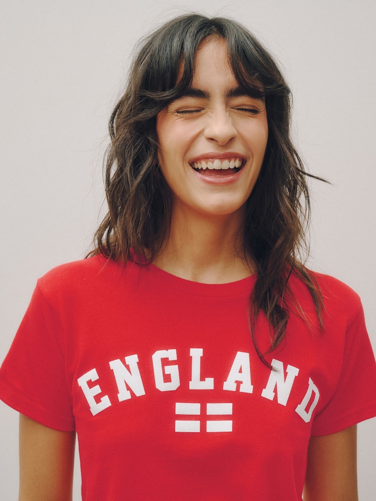 Red England Football Crew Neck Slim Fit T-Shirt - Image 1 of 7