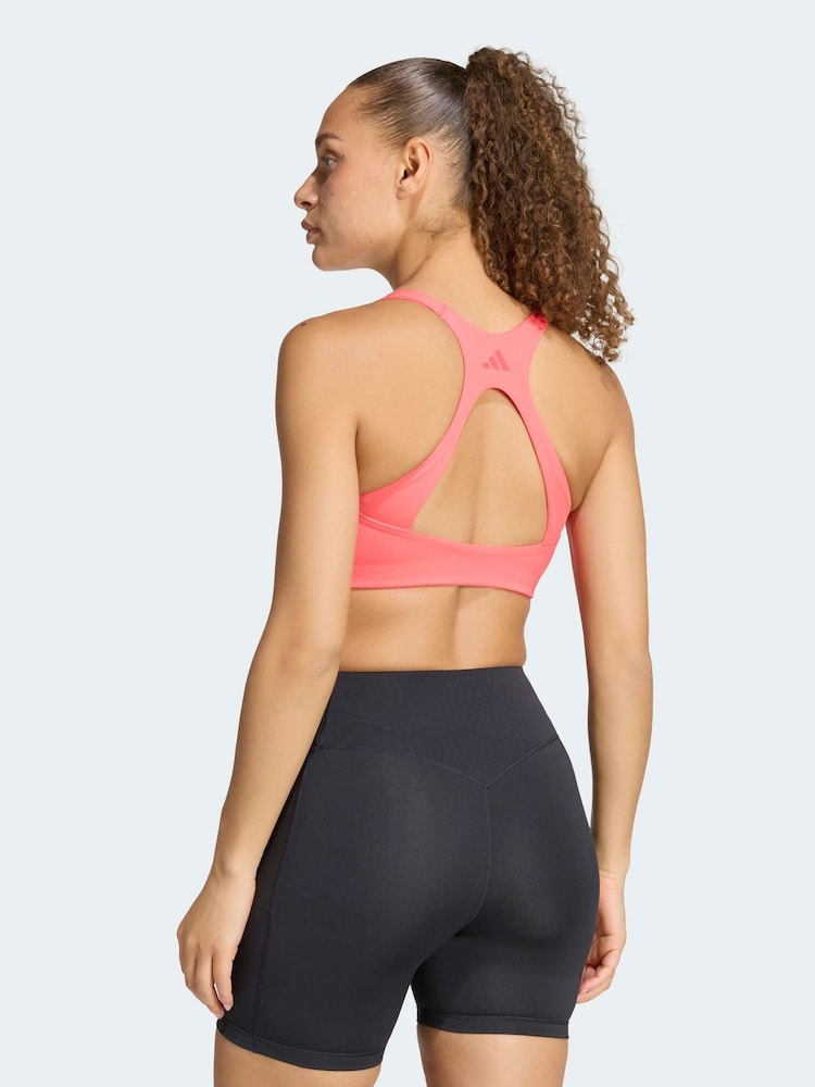 adidas Pink Optime Workout 3-Stripes Medium Support Bra - Image 2 of 6 adidas Pink Optime Workout 3-Stripes Medium Support Bra - Image 2 of 6