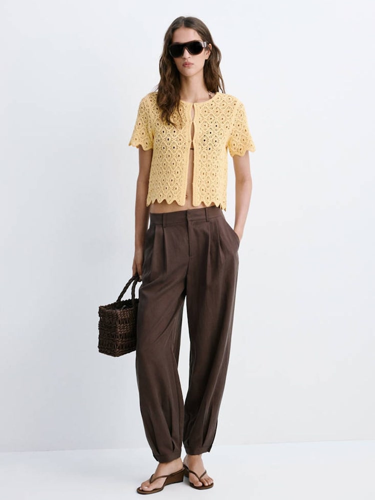 Mango Yellow Short Sleeve Knit Cardigan - Image 1 of 7