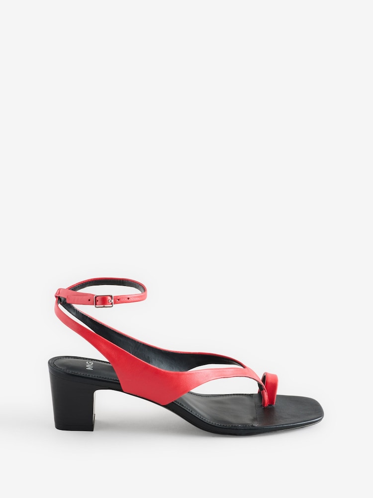 Mango Red Leather Strappy Contrast Block Heel Sandals - Image 1 of 1 Mango Red Leather Strappy Contrast Block Heel Sandals - Image 1 of 1