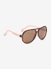 Tortoiseshell Brown Plastic Aviator Style Sunglasses - Image 1 of 3
