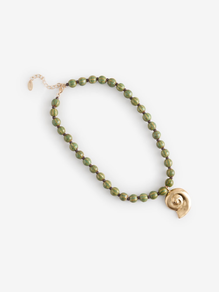Mango Gold Tone Shell Pendant Beaded Necklace - Image 1 of 1