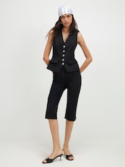 River Island Black Cotton Sateen Capri Trousers - Image 1 of 4