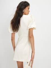 River Island Cream Puff Sleeve Bow Trim Pearl Mini Dress - Image 3 of 4