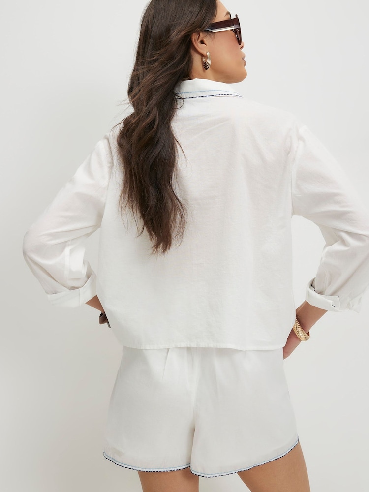River Island White Long Sleeve Palm Embroidered Shirt - Image 2 of 4