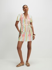 River Island Pink Short Sleeve Stripe Cutwork Belted Shirt Dress - Image 2 of 4