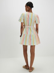 River Island Pink Short Sleeve Stripe Cutwork Belted Shirt Dress - Image 3 of 4