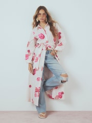 River Island Long Sleeve Stripe Floral Maxi Shirt Dress - Imagen 1 de 4