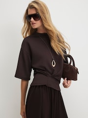 River Island Brown Short Sleeve Premium Tuck Side T-Shirt - Image 1 of 4