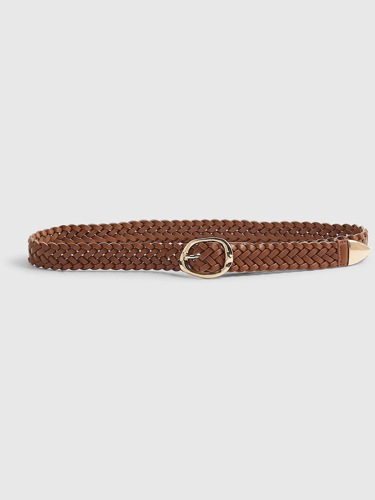 River Island Brown Faux Leather Woven Belt - Image 1 of 4