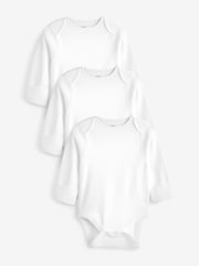 White 3 Pack Kind To Skin Long Sleeve Baby Bodysuits - Image 1 of 4