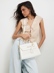 River Island White Medium Woven Charm Tote Bag - Image 1 of 5