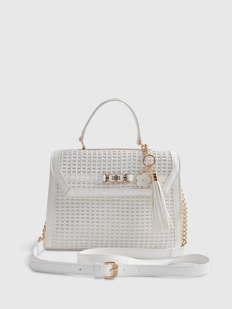River Island White Medium Woven Charm Tote Bag - Image 2 of 5
