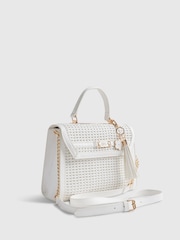 River Island White Medium Woven Charm Tote Bag - Image 3 of 5