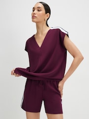 River Island Red Short Sleeve Stripe V-Neck T-Shirt - Image 1 of 4