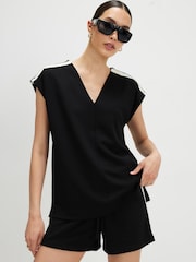 River Island Black Short Sleeve Stripe V-Neck T-Shirt - Image 1 of 4