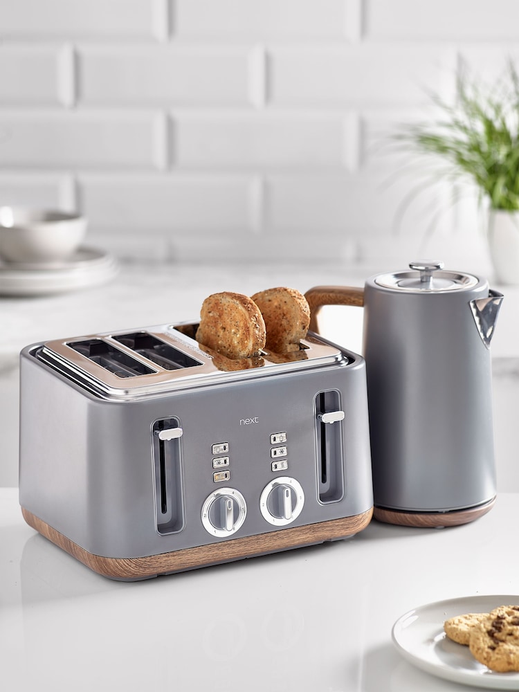 Grey Bronx Wood Effect 4 Slice Toaster - Image 2 of 6