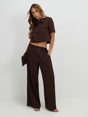 River Island Brown Elasticated Wide Leg Trousers - Image 1 of 4