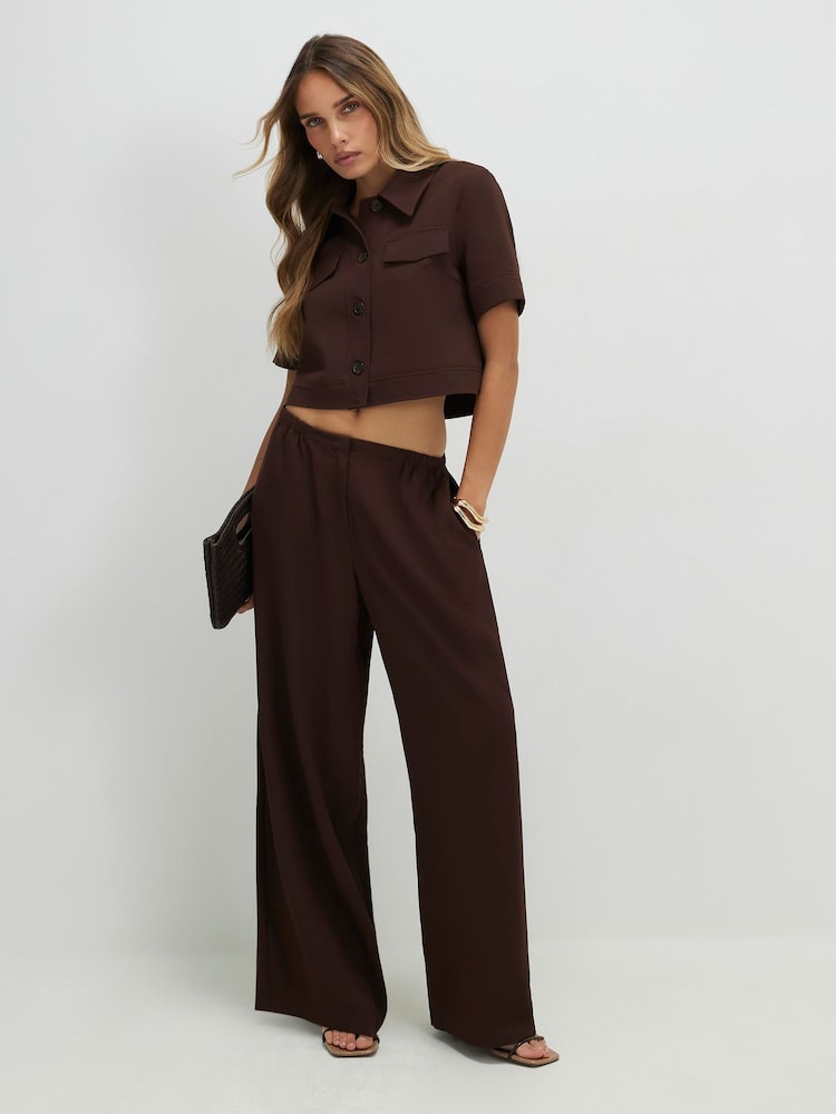 River Island Brown Elasticated Wide Leg Trousers - Image 1 of 4